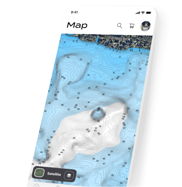 phone with map of navionics depth contours