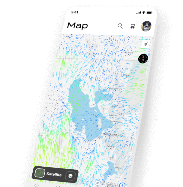 phone with map of wind directions