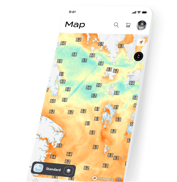 phone with map of water temps